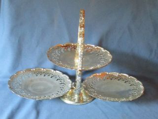 Vintage Queen Anne Silver Plate Folding Three Section Cake Stand Weddings