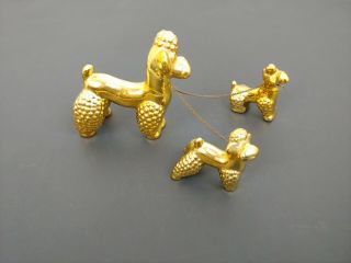 Vintage Poodle Dog Figurines Gold Ceramic Set Of 3 With Chains Made In Japan