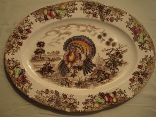 Vintage Thanksgiving Turkey Oval Serving Platter 16” X 12 " -