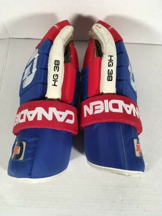 Vintage Canadien Ice Hockey Gloves Hg 36 Montreal Canadiens Colors 15” 1980’s