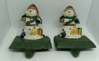 Set Of 2 Vintage Snowman Christmas Stocking Holders
