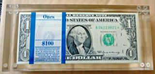 $1 Dollar Bills Old Series 1969 Vintage Money Paperweight 100 Dollars In Lucite