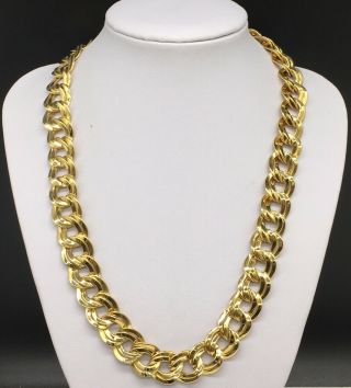 Vintage Designer Signed Monet Gold Tone Double Chain Link Statement Necklace