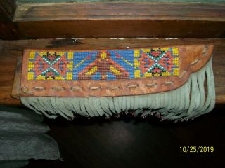 Vintage Native American Beaded Leather Knife Sheath From Pineridge,  Sd