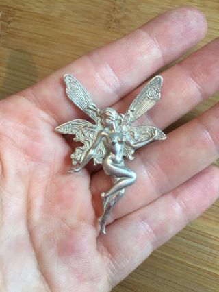 Vintage Sterling Solid Silver Fairy Brooch Stamped 925 Quality Fantasy Art Deco