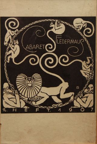 RARE Antique Wiener Werkstatte Secessionist Handbill Poster Cabaret Fledermaus 3