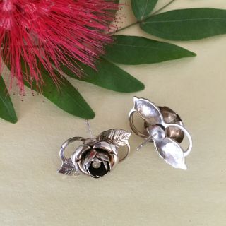 Vintage Cabbage Rose Earrings In Silver Tone Metal - Converted To Pierced