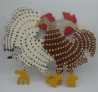 Vintage Folk Art Primitive,  Hand Cut,  Hand Painted Rooster,  Chicken Wall Hanging