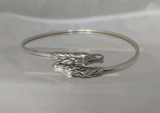 Vintage Sterling Silver Double Horse Animal Head Bangle Hallmarked Ej 1986