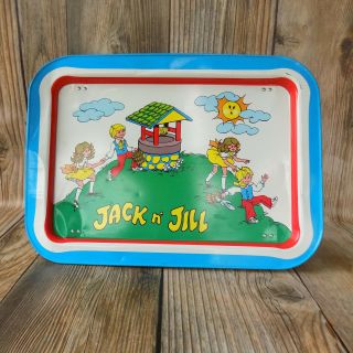 Vintage Jack And Jill Tv Tray Metal Foldable Snack Lap Child Kids Nursery Rhyme