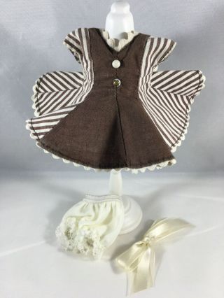 Ginny Vogue Tag Brown & White Stripe Dress,  Hair Bow & Vintage Panties (no Doll)