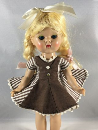 Ginny Vogue Tag Brown & White Stripe Dress,  Hair Bow & Vintage Panties (No Doll) 2