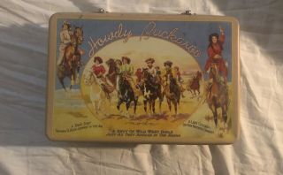 Vintage Howdy Buckaroo Moda Wild West Cowgirls Metal Lunch Box 1950’s.