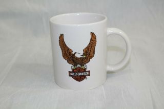 Harley Davidson Coffee Mug White With Eagle Holding Up The Emblem