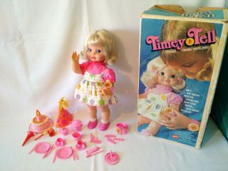 Vintage 1970 Mattel Timey Tell Doll Orig Accessories,  Box,  Voice