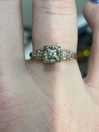 Antique Art Deco 14k White Gold Diamond Engagement Ring