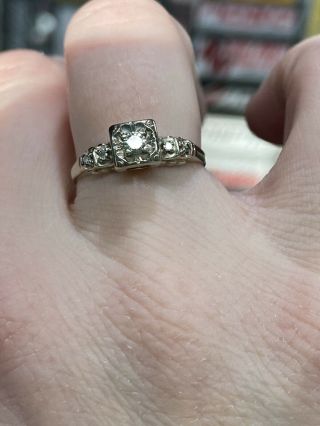Antique Art Deco 14k White Gold Diamond Engagement Ring 2