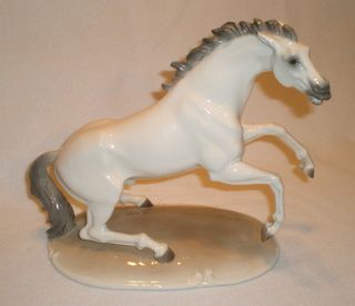 Antique Nymphenburg German Porcelain Stallion Horse Statue Figurine White Gray