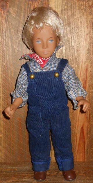 Vintage Sasha Boy Blonde Doll In/ Blue Corduroy Coveralls Outfit Red Neckerchief