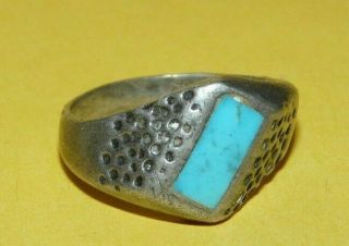 Old Pawn Vintage Native American Navajo Sterling Silver W/ Turquoise Ring Size 8