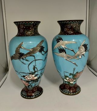 Large Antique Pair Cloisonne Enamel Vases Circa 1900