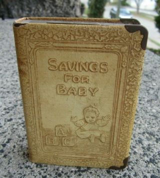 Vintage Savings For Baby Book Metal Coin Bank Safe By Zell - With Coins - No Key