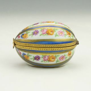 Vintage Limoges Porcelain - Flower Decorated Egg Formed Trinket Box - Lovely