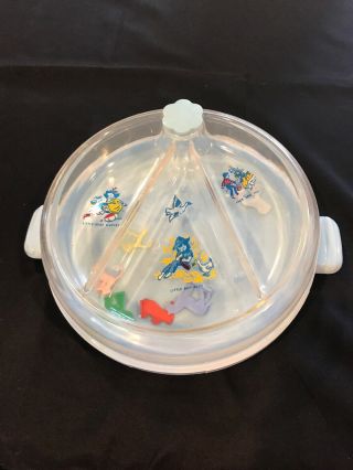 Vintage Baby Dish Plate Charm - A - Tot Hot Plate With Suction Cup - Blue