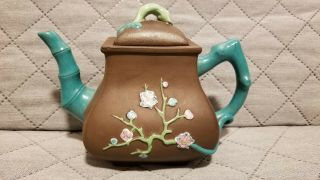 Vintage Japanese Ceramic Clay Tea Pot With Colorful Glaze Flowers