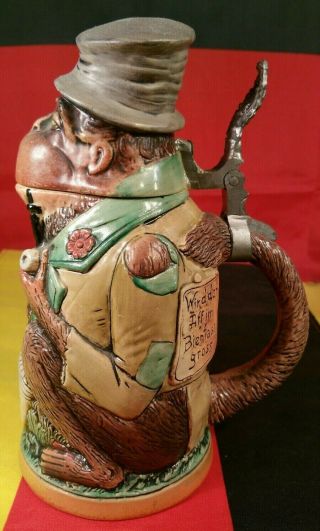 Antique German Beer Stein “monkey With Top Hat” 828 By Matthias Girmscheid