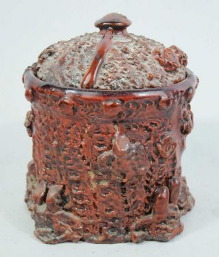 VICTORIAN ANTIQUE TREACLE GLAZED POTTERY TOBACCO JAR 2