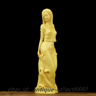 7.  9 " Chinese Box - Wood Hand Carved Graceful Half - Naked Woman Art Statue