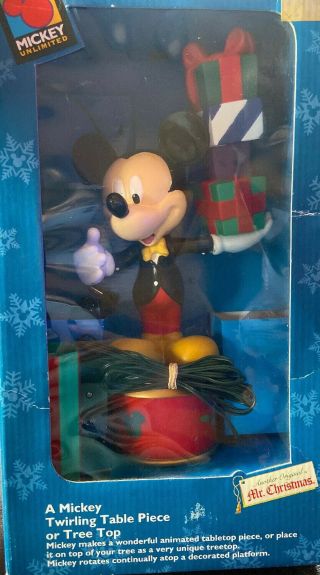 1998 Mr.  Christmas Mickey Mouse Twirling Tree Topper Animated Table Piece Vtg