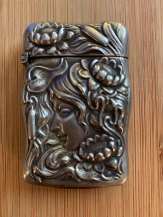 Antique Empire Art Silver Art Nouveau Repousse Match Safe/vesta