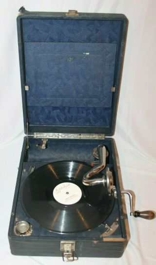 Antique Telefunken Portable Crank Phonograph In