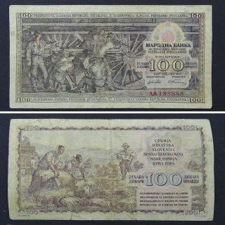 1953 Yugoslavia 100 Dinara Vintage Banknote Paper Money
