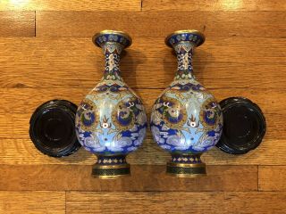 Fine Vintage Chinese Cloisonne Vases With Stands
