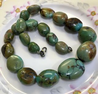 Vintage Antique Chinese Hubei Turquoise 30 - 15mm Bead Necklace 19” 149.  5 Grams