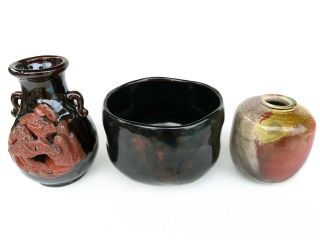 Japanese Pottery Chawan Tea Bowl Tenmoku Glaze Banko Vase Raku Ware Tea Caddie 2