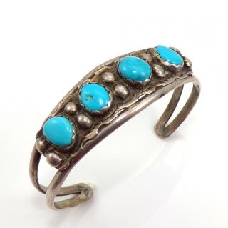 Vtg 19.  7gr Native American Sterling Silver Blue Turquoise Cuff Bracelet 6.  5 " Zp