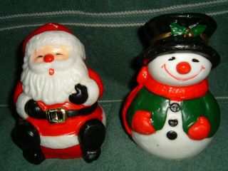 Santa Claus And Snowman Vintage Candles Wax Figures Christmas Decorations