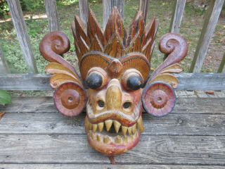 Giant Ceremonial Antique Tibet Wood Carved Tree Trunk Head Mask 27 " X 20 " X 10 "