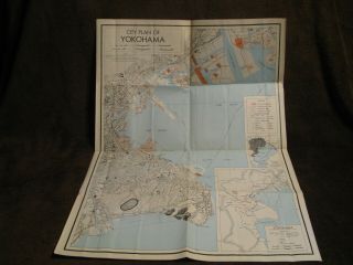 Vintage City Plan Of Yokohama Reprinted By Bmp U.  S.  Army 1945