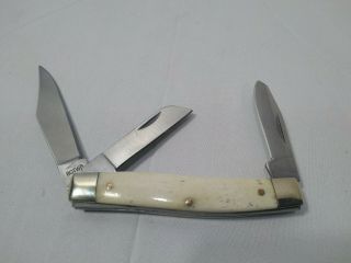 VINTAGE SCHRADE OLD TIMER 80TWB 3 BLADE Folding POCKET KNIFE White Bone 2