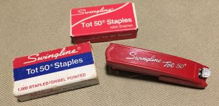Vintage Swingline Tot 50 Red Stapler W/ Staples Great Office Collectible
