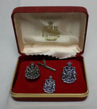 Vintage Sterling Silver Royal Canadian Cuff Links And Tie Tack