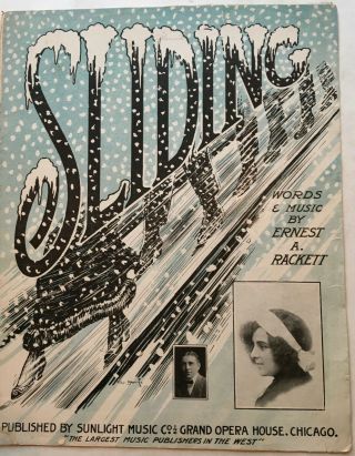 1911 Vintage Christmas Season Sheet Music Sliding Over The Glistening Snow