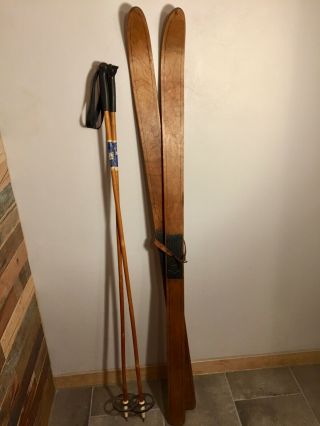 Antique Vintage Skis,  Primitive Wood Skis,  And Bamboo Poles - Made In Sweden