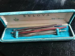 Vintage Bulova Watch Box & Vintage Brand Name Crochet Hooks/needle,  Bates & More