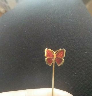 Vintage 14k Solid Yellow Gold Enamel Painted Butterfly Stick Pin 1gram,  Stopper